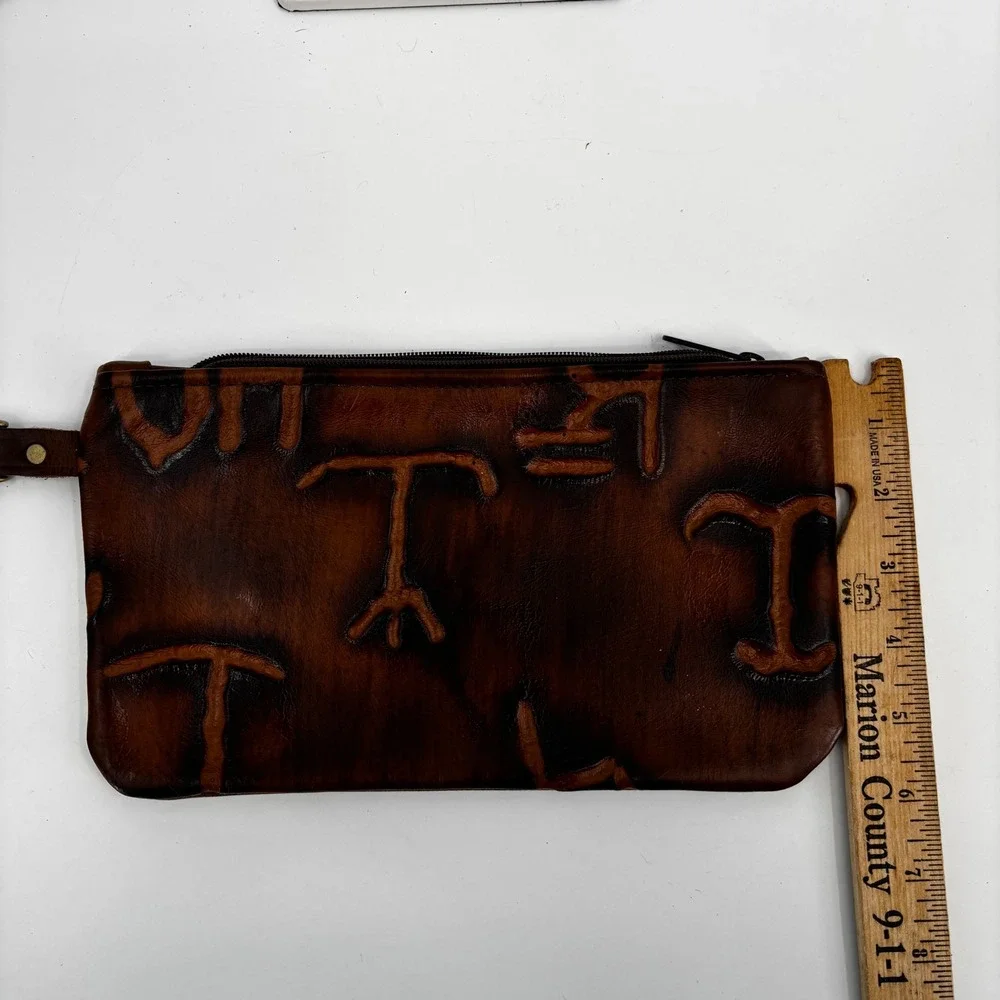 Hide Junkie Wristlet Women Large Brown Leather Embossed Brands Made in USA